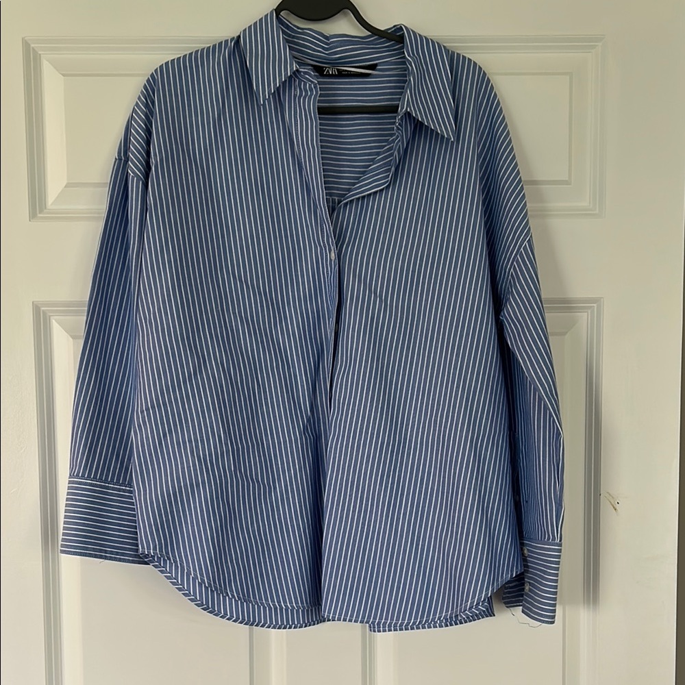 Zara French Blue Striped Shirt - Boyfriend Fit